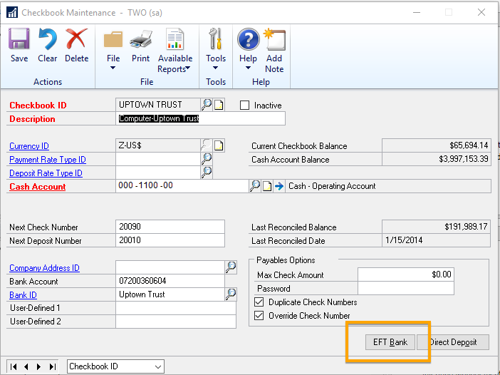 Setting up EFT for Payables Management in Dynamics GP 2013 and Later ...